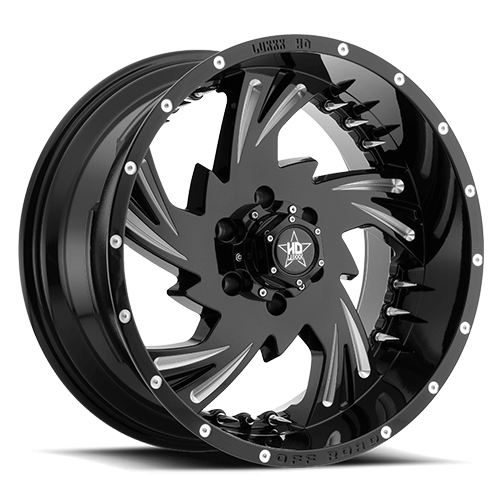 Luxxx HD Offroad LHD-7 Gloss Black Milled With Chrome Spike Rivets